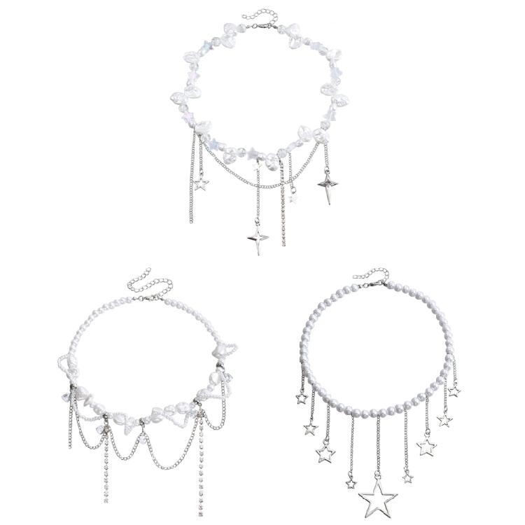 Auffällige Perlenkette Stern-Halskette Mädchen Einfacher Imitationsperlen-Choker