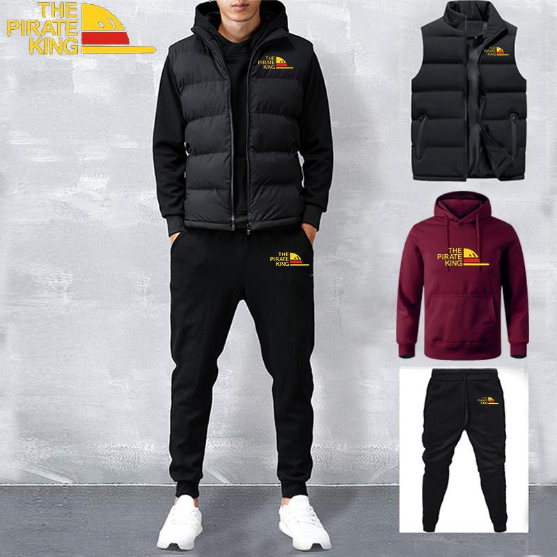 Men's Autumn Winter Tracksuits Casual Jogger Set Warm Vest Sweatpants Hoodie 3 Pieces Suit Male Sweatsuit Sports Suits