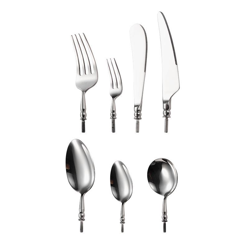 304 Stainless Steel Western Cutlery Set – Knife, Fork, Spoon, Handle with Round Bead Spoon Head.