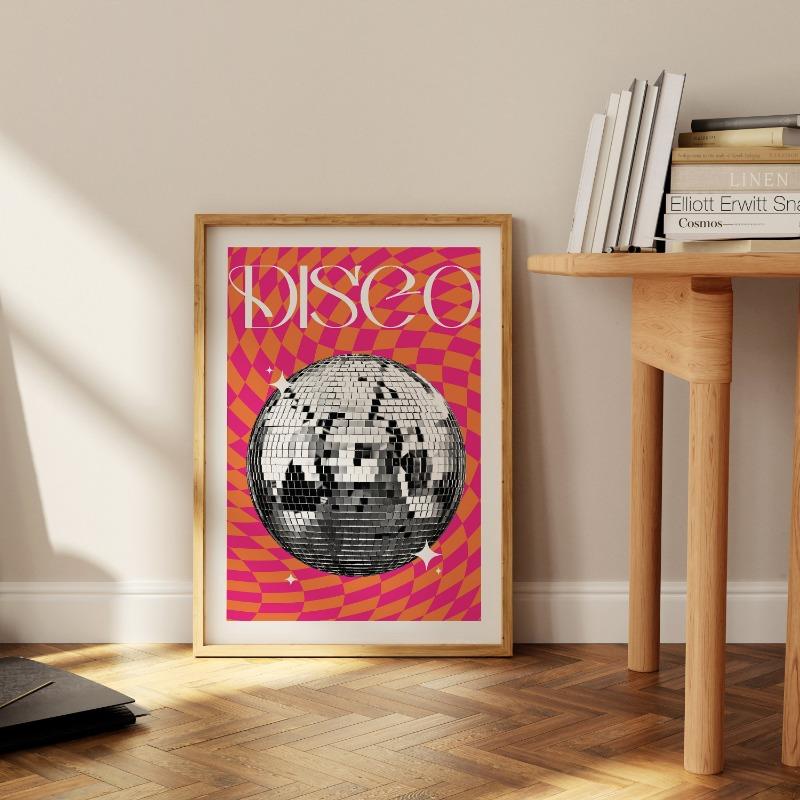 Shiny Disco Ball Print Retro Wall Art Black White Pink Bulb Canvas Painting Murals for Dorm Room Living Decor