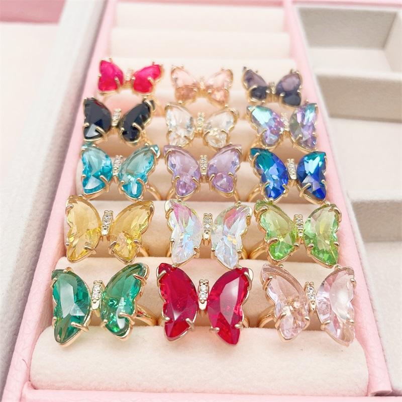 16 Colors Crystal Butterfly Ring Fashion Popular Women's Party Jewelry Charm Adjustable Ring Best Friend Gift Wedding Gift