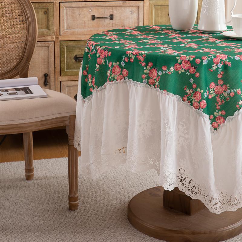 American Pastoral Polyester Printed Lace Skirt Pleated Lotus Leaf Fungus Edge Coffee Table Tablecloth Dining Table Cloth Cover Towel