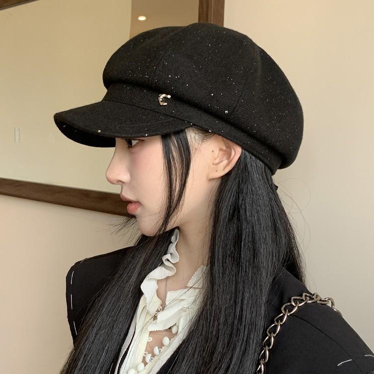 New versatile sequined octagonal hat children spring and autumn retro British style beret cap