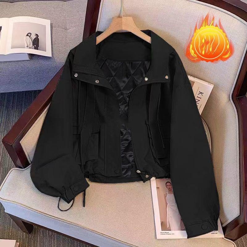Short Hooded Jacket Women's Spring Autumn Lady Loose Thin Work Jacket Top Solid Casual Student Zipper Outwear