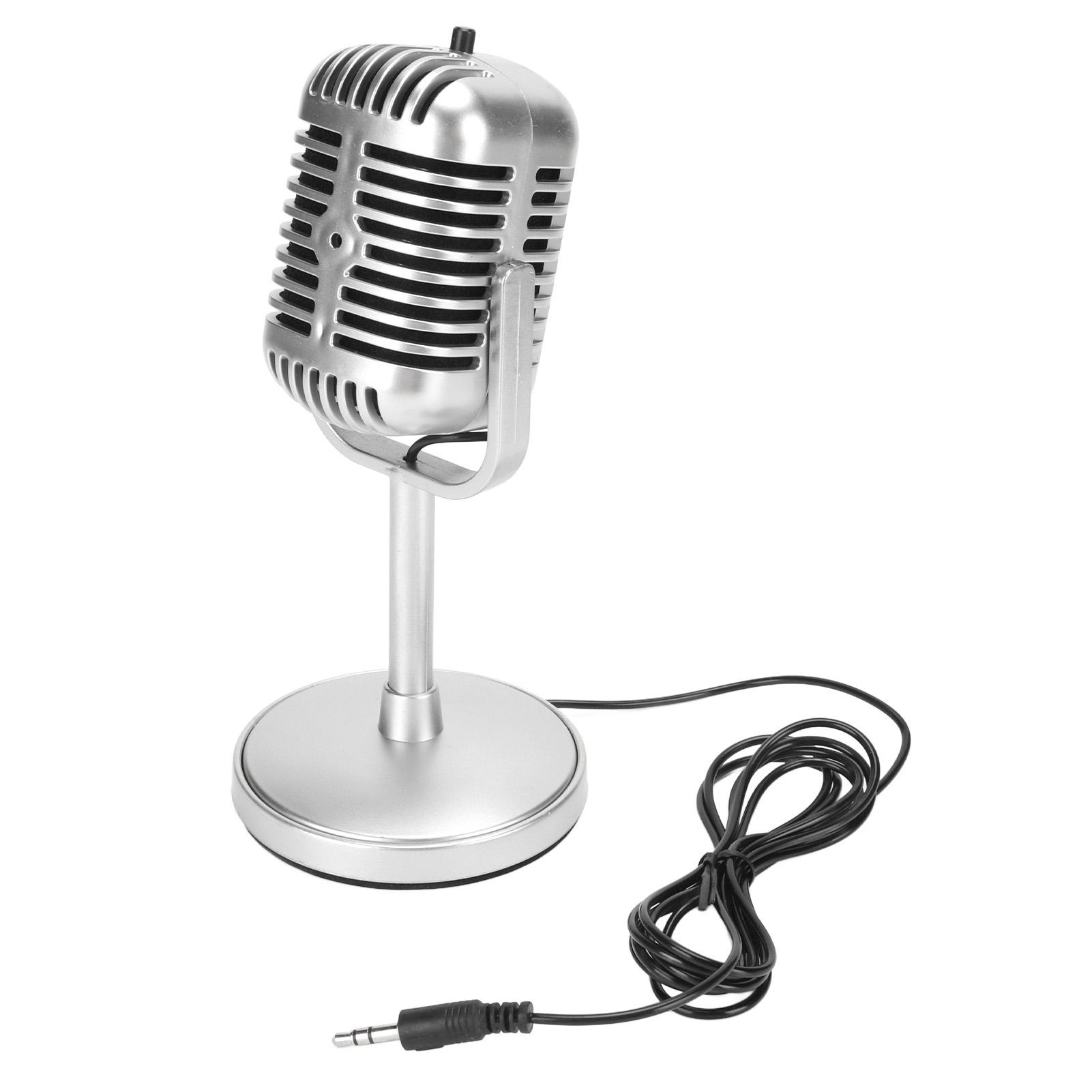 

Vintage Microphone Clear Sound Adjustable Angle Plug and Play Wired Retro Condenser Mic for Karaoke Stage Studio