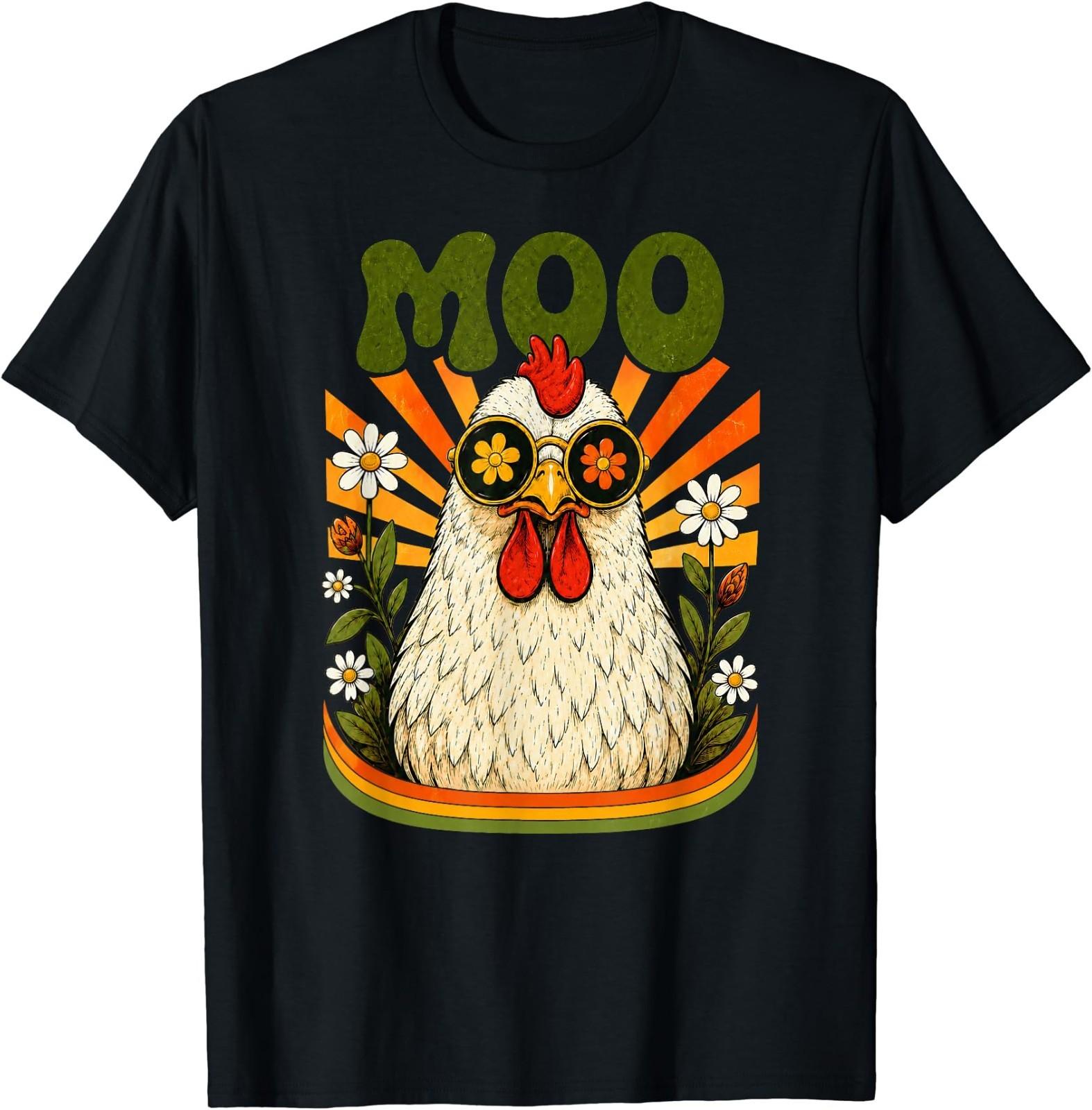 Funny Moo Chicken Graphic Tee Men Women Farm Animal Vintage T-Shirt S разноцветный