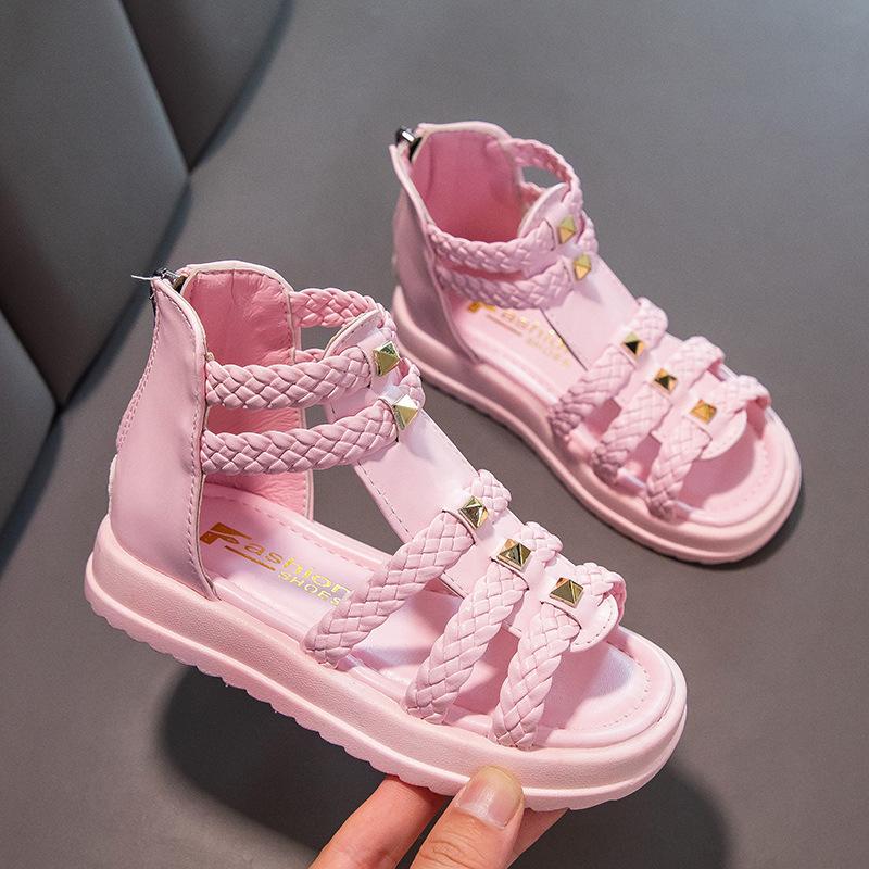 

Girls Sandals Summer 2025 New Medium and Older Children s Soft-soled Open-toed Princess Shoes Little Girls Children s Casual Roman Shoes 37
