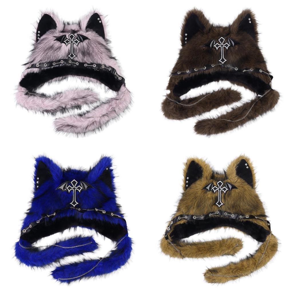 Cappello Peluche con Orecchie da Gatto per il Calore Invernale con Design Pieghevole per Appassionati di Stile Punk