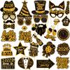 Photo Booth Props Black Gold Selfie Frame 2026 New Year Decorations Fun Party Photo Props Set For New Year Parties Family Photos