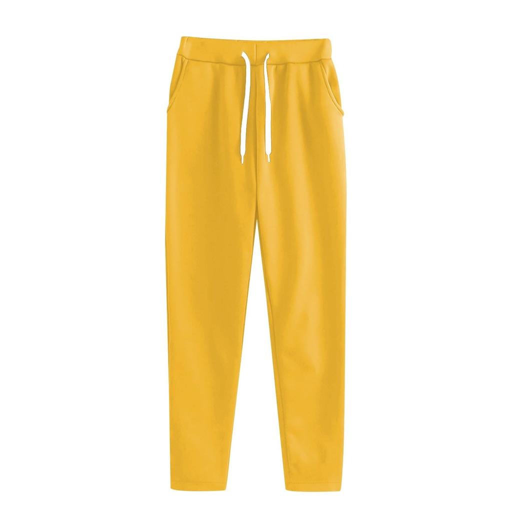 Pantaloni de trening casual de primăvară pentru femei, pentru toate cele patru sezoane, culoare uni, cu talie elastică și buzunare cu șnur