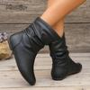 Size 36-42 Autumn Women Leather Short Boots Slip on Pleated Round Toe Low Heel Women's Boots Botines Para Mujeres Botas