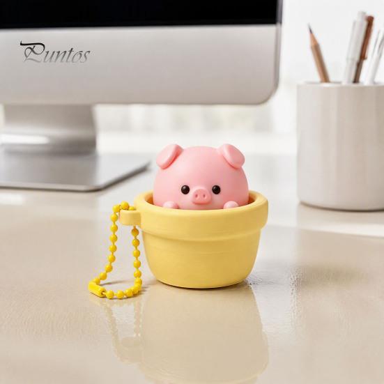Portable Stress Reliever Potted Pig Clicker Toy with Bead Chain, Clicky Button Fidget Backpack Pendant for Relief, Finger Backpacks School Bags Decor