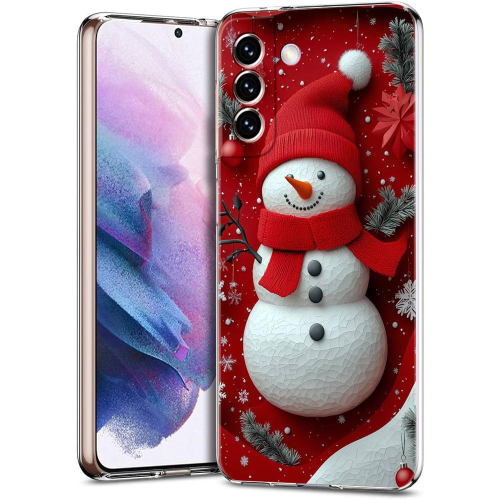 Transparent Phone Case Cover for Samsung Galaxy S25 S24 S23 S22 S20 S21 FE Ultra S24 S23 S10 S10E Plus Christmas Snowman Pattern