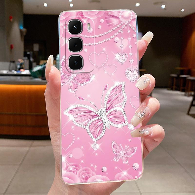 For Tecno Spark 40 Pro Plus KM7 40Pro KM6 Phone Cases Funda Flower Butterfly Back Cover Soft Silicone Transparent TPU Jelly Case