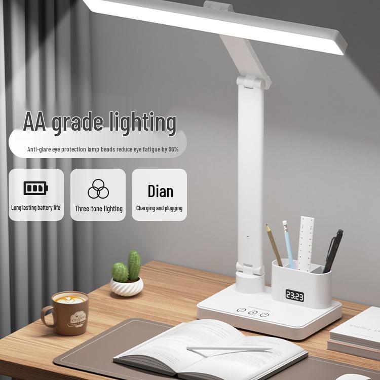 Smart Rechargeable Desk Lamp with Eye Protection and Clock for Students