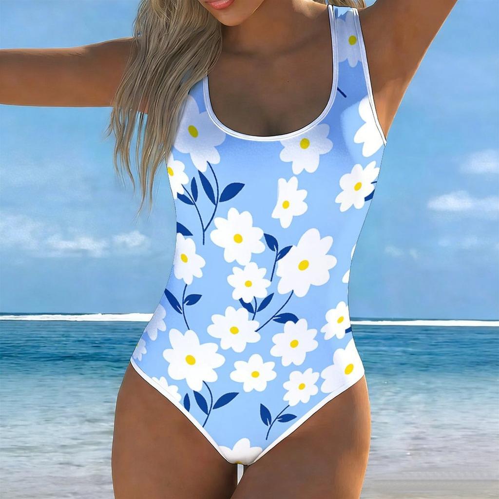 Summer Sexy Vintage Pattern Printed One-piece Swimsuit Slim Fit , Deep U-back Design, Beach Pool Vacation Eye-catching Fashion Swimsuit