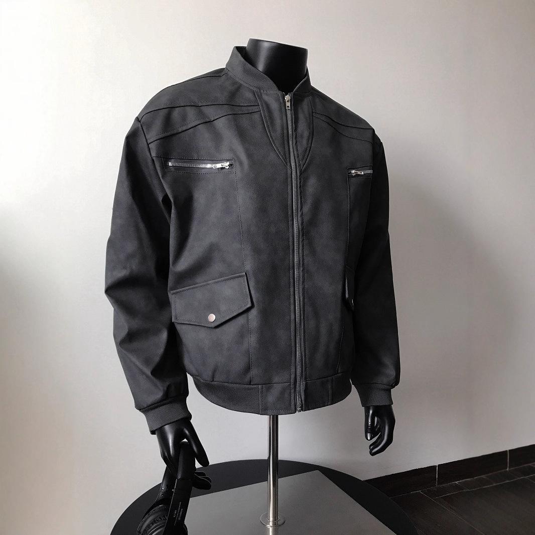 

Мужская ретро куртка из фиолетовой кожи на молнии, рабочая, свободного кроя из ПУ XXXL чёрный