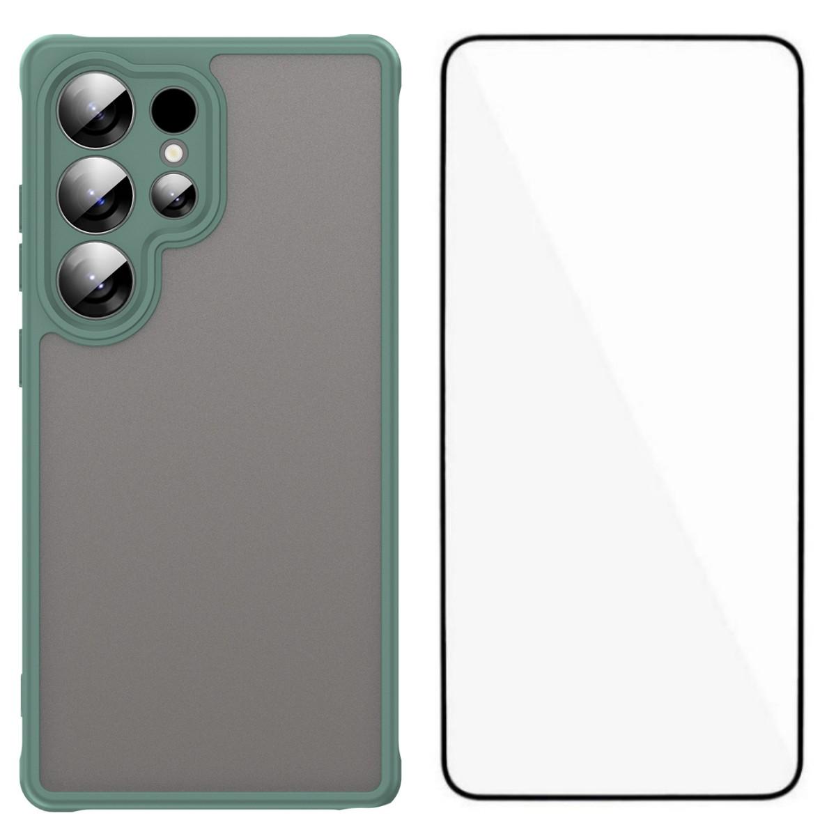 

Для Samsung Galaxy S25 Ultra Чехол с защитной пленкой WANLONFENG Серия FD Матовый ТПУ ПК Задняя крышка для телефона Green