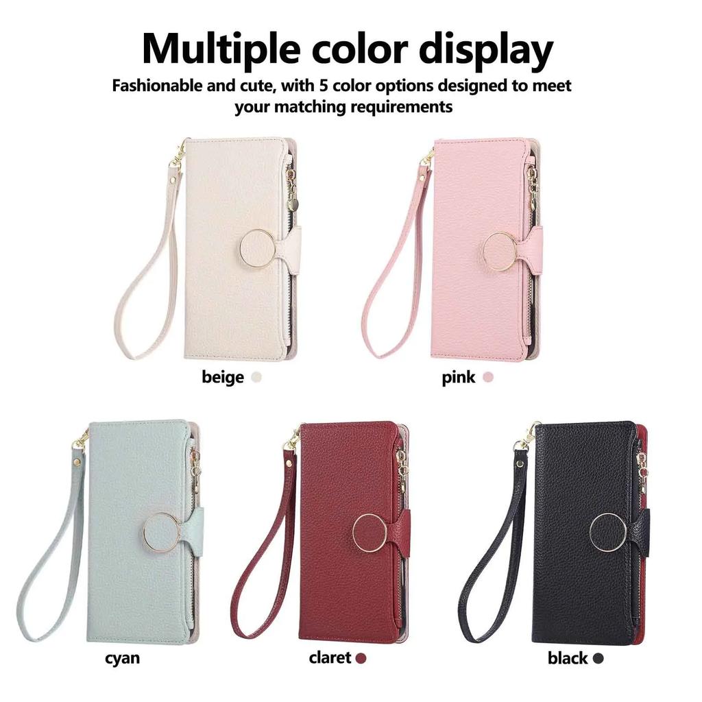 Custodia per Telefono a Tracolla con Laccetto e Zip per Donna per Samsung Galaxy Z Fold 7 6 5 4 Fold7 Fold6 Portafoglio Porta Carte Copertura in Pelle