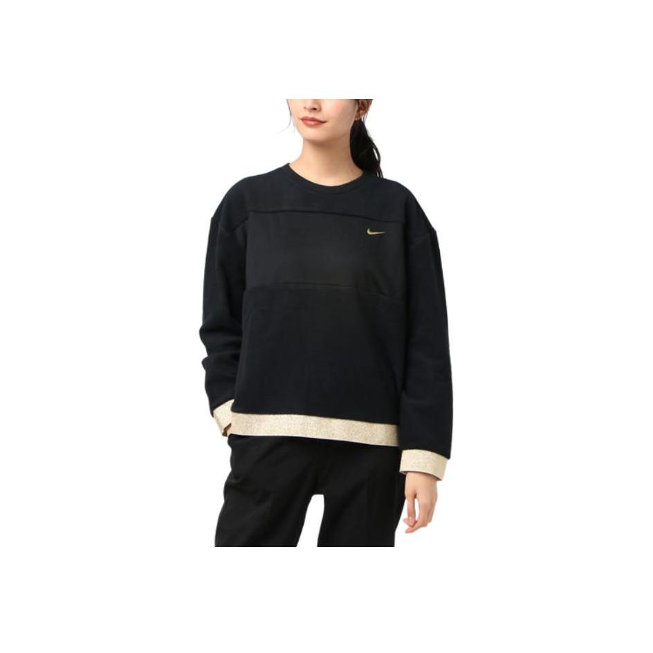 Nike Logo Embroidered Patchwork Crewneck Sweatshirt Women Sweatshirt Black CJ0006-010