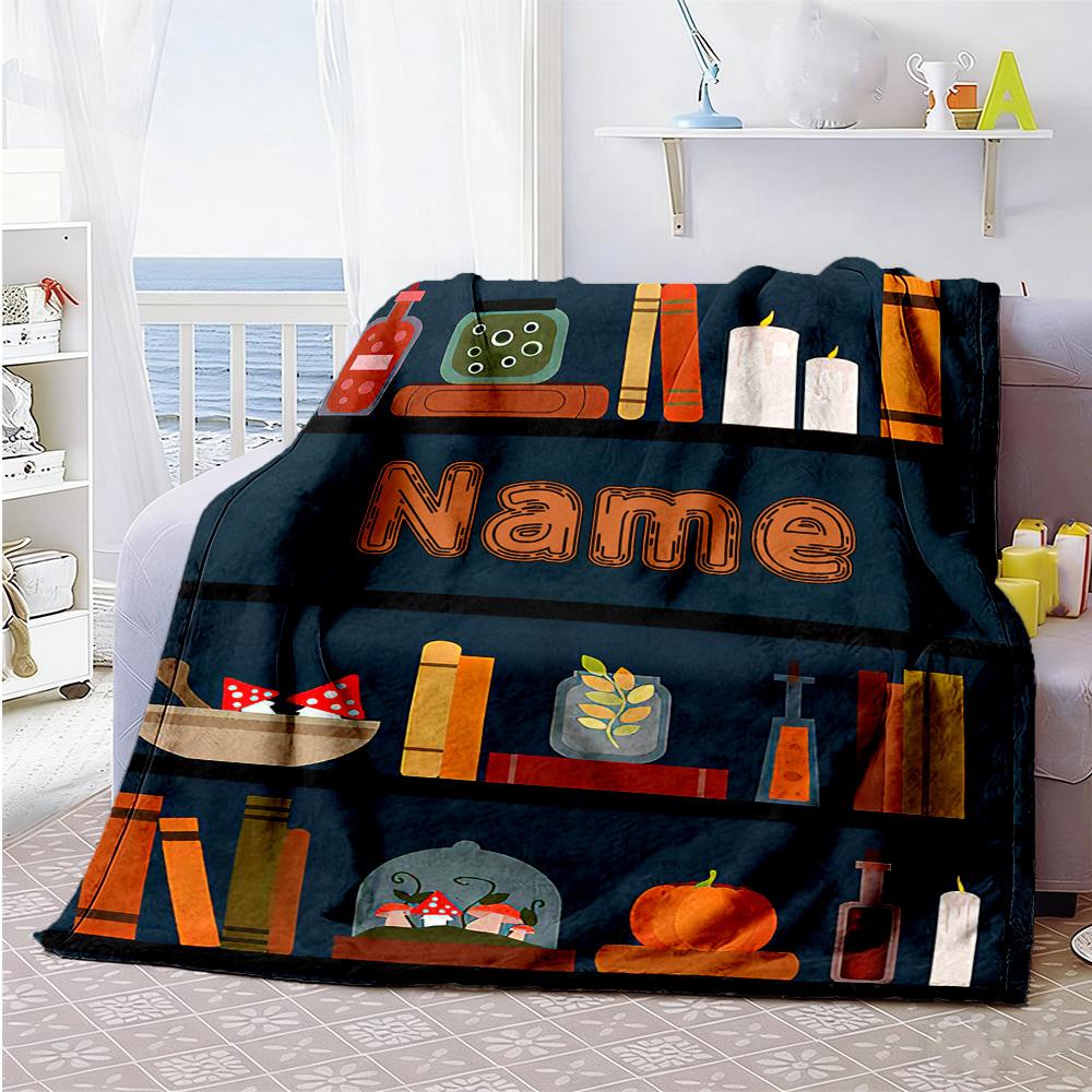 Bookshelf Personalized Text Blanket Throw Customizable Blanket Warmthful Decor Suitable for Seaside Couch Sofa Bedding Four Seasons Universal