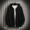 Men Hooded Jacket Zip-up Loose Sweatshirt Jacket Solid Color Casual