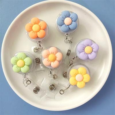 Retractable Flower Badge Holder Name Tag Easy Pull Buckle Cute Nurse Badge Reel  Hospital Use