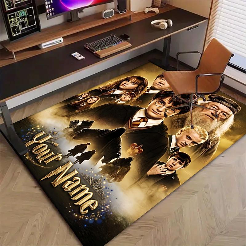 Hogwarts Design Area Rug Personalized Name- Non-Slip, Soft & Cozy Floor Mat for Living Room, Office - Indoor/Outdoor Carpet