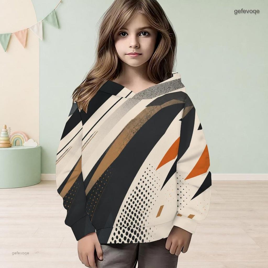 Girls Long Sleeve Hooded Pullover Abstract Printed Navy And White Sweatshirt