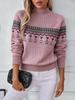2025 Autumn/Winter Stand Collar Jacquard Long Sleeve Color Block Knit Pullover Sweater