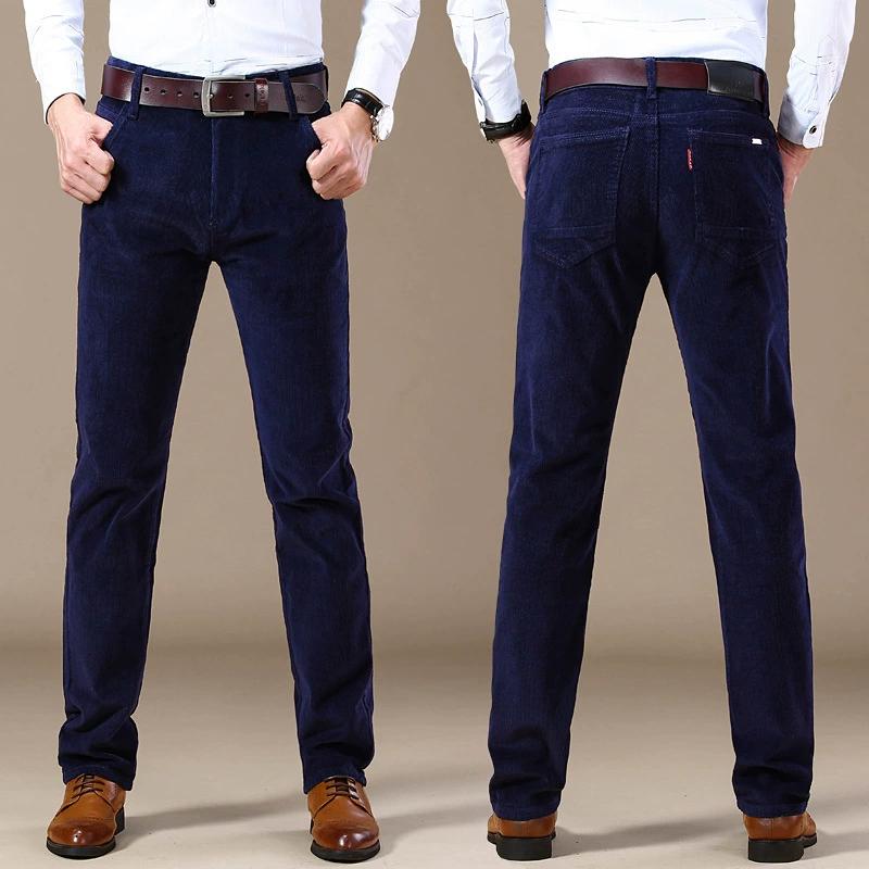 Pantaloni a coste autunnali da uomo in cotone spessi slim dritti elastici pantaloni casual da lavoro moda kaki abbigliamento maschile