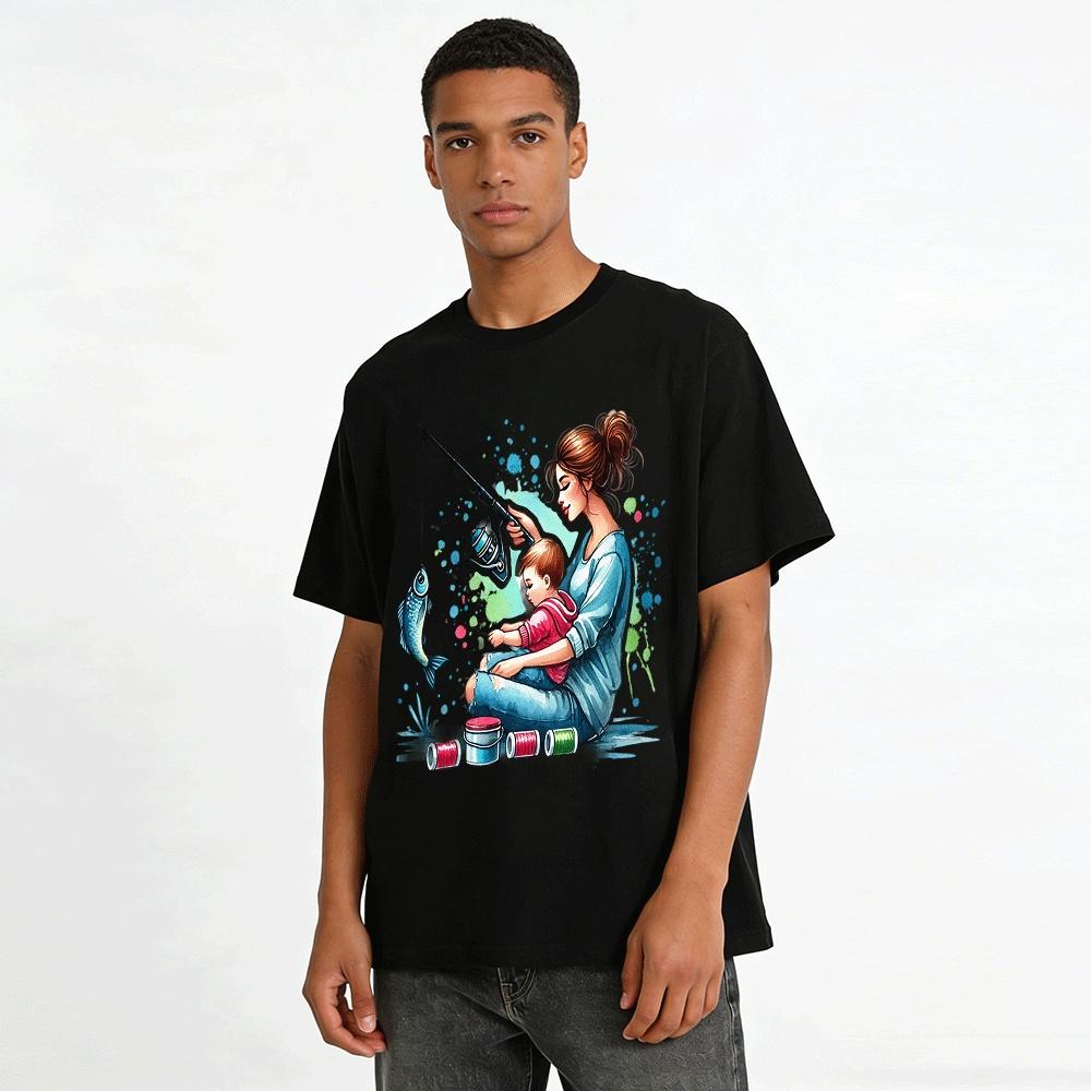 Mom And Kid Fishing Time Printed Casual Top Pure Cotton T-shirt