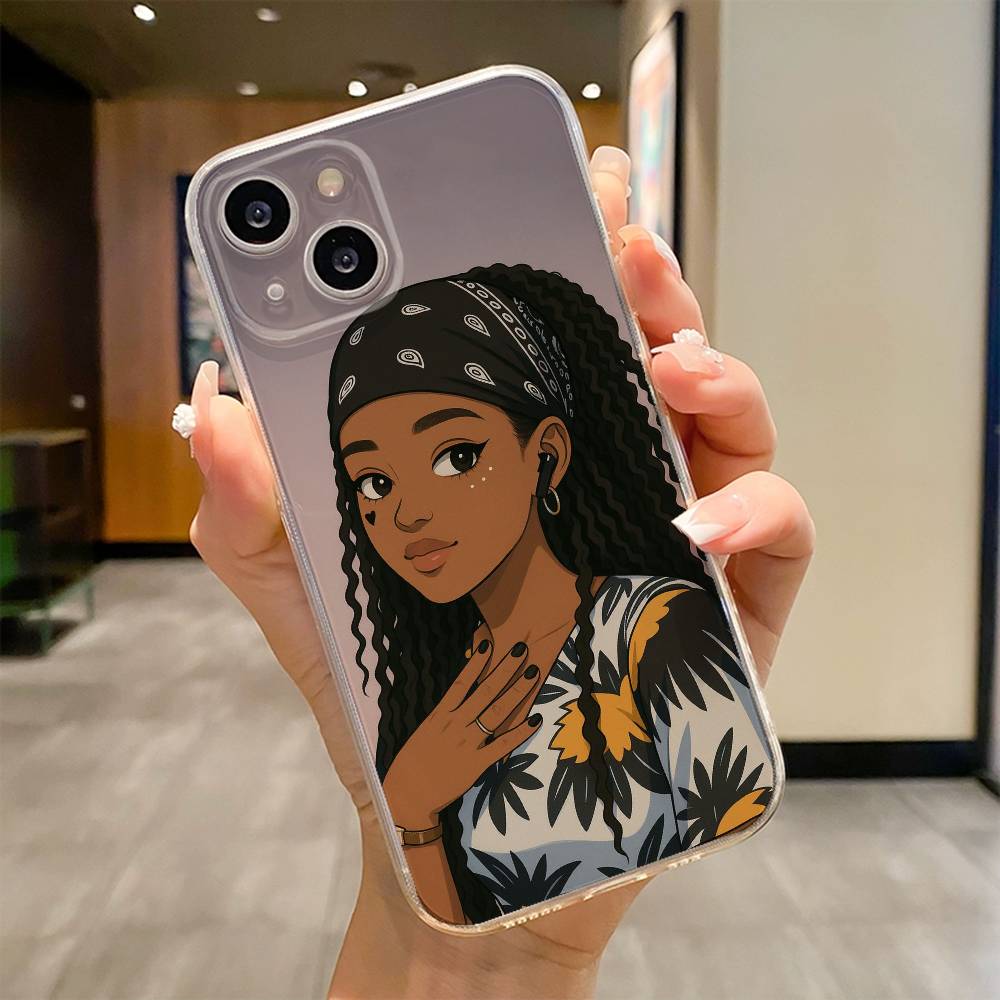 Afro Black Girls Cartoon  Phone Case For iPhone 17 16e 16 15 14 13 12 11mini Pro Max X XR XSMAX 8 7 Air Plus Soft Cover