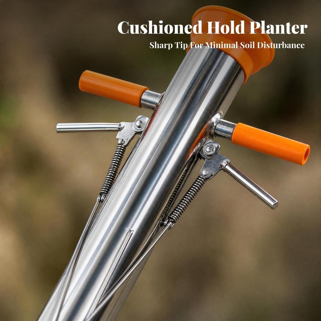 Seedling Planter with Twin Handles | HeavyDuty Stainless Steel Mechanism, Transplanter, for