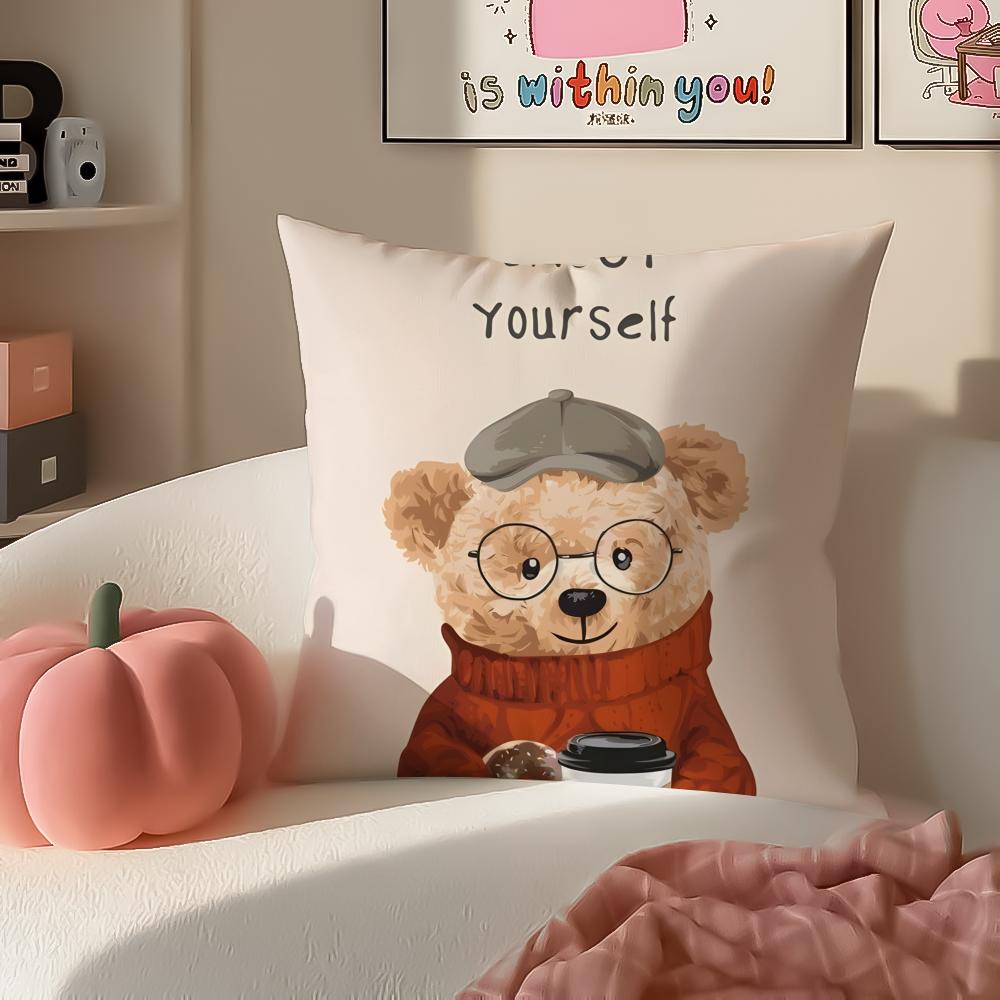 Childishhearted And Friends Teddy BearB Cushion Cover Pillowcase Short Plush Invisible zipper Room Sofa Cushion Cover