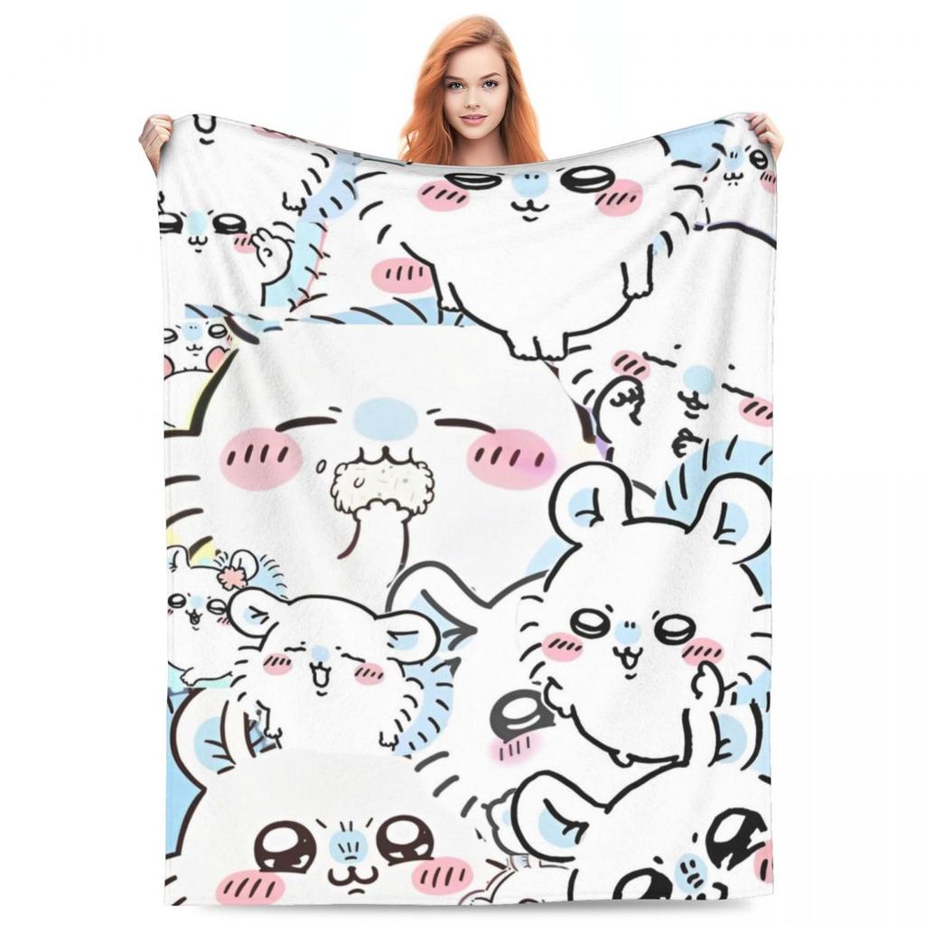 Cute Chiikawa Soft Warm Blankets Picnic Plush Throw Blanket Novelty Home Decor Flannel Bedspread Sofa Bed Cover