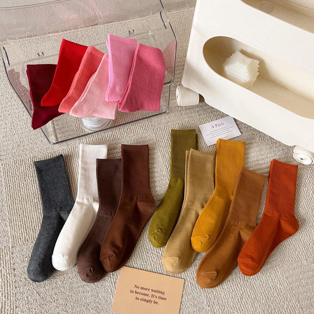 Burnable Cotton Mid-Calf Slouch Socks - Candy Color, Solid Style for Modern Dance (Spring To Autumn)