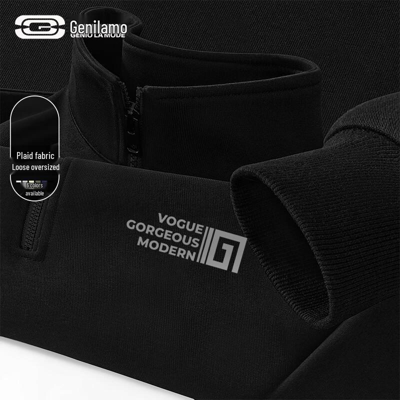 GENIOLAMODE Men's Heavyweight 330G Stand Collar Half-Zip Pullover Sweatshirt