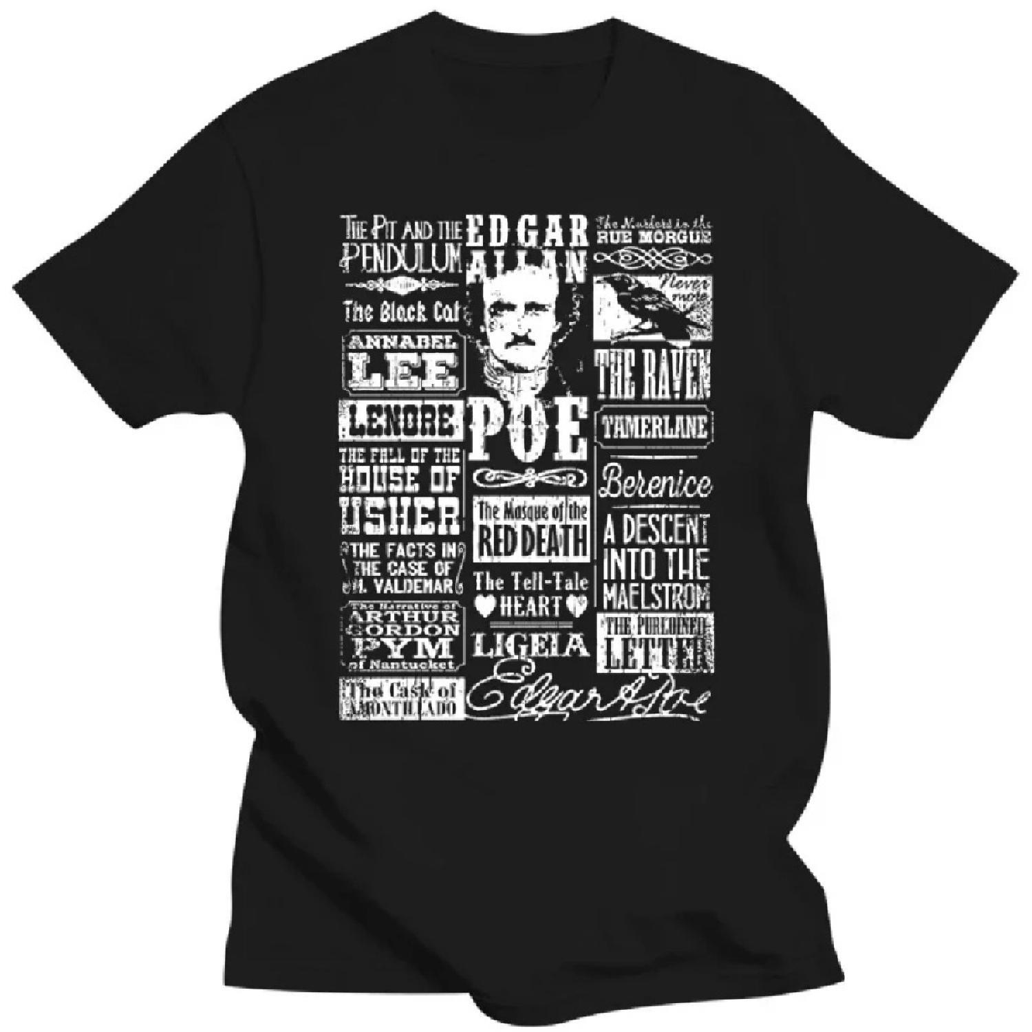 

Men Tshirt Shirt Men Edgar Allan Poe Shirt Poems Quotes Raven Literature Top Quality Cotton Casual T Shirts men clothing XXXXXL чорний