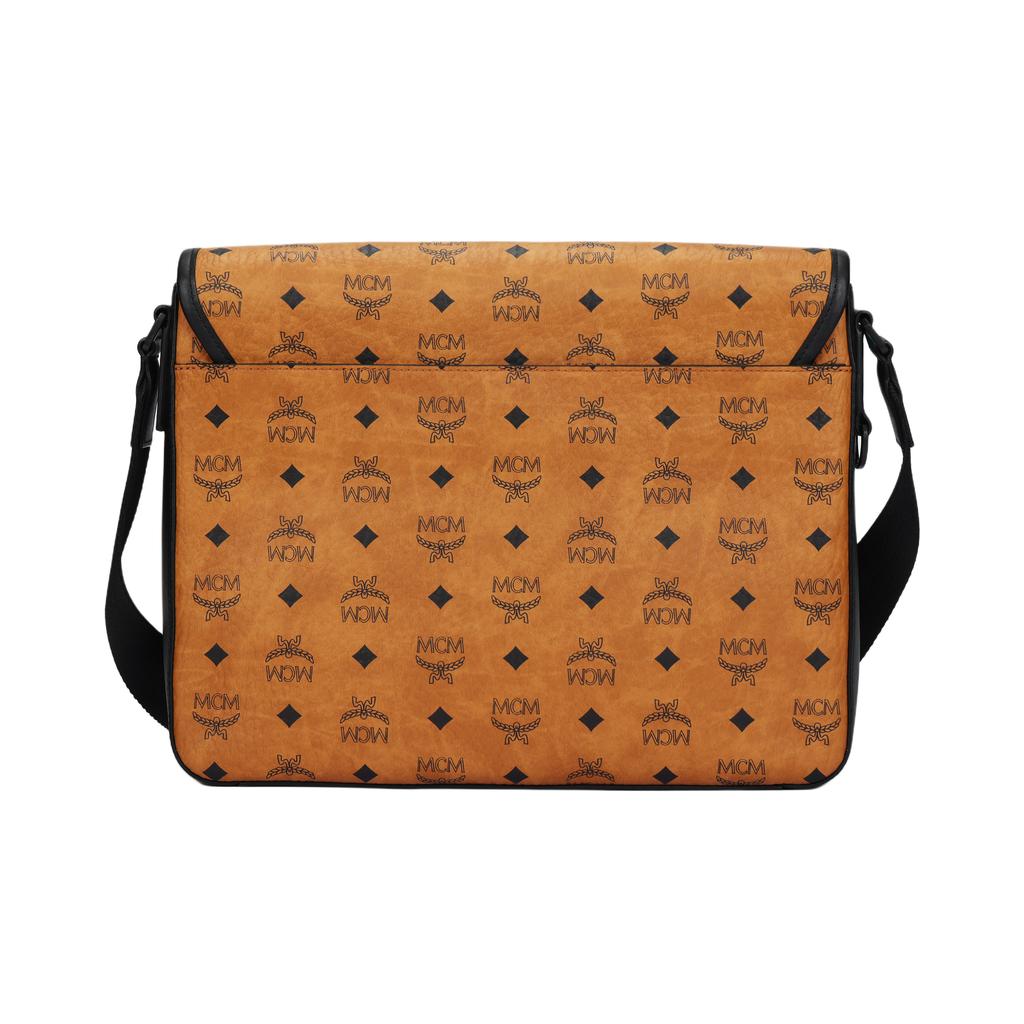 New MCM Klassik Visetos Cow Leather Messenger Bag, Shoulder Bag, Crossbody Bag Medium Men's Brown Cognac & Black MMMCAKK02CO001