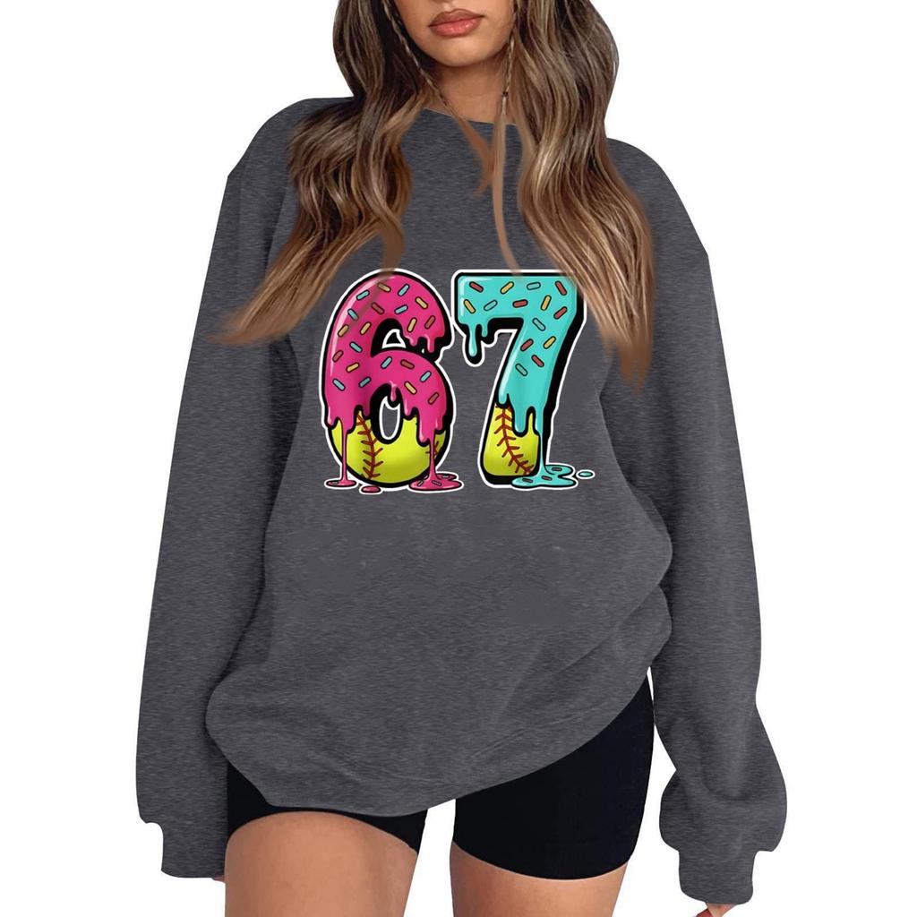 Sudadera de Mujer Casual de Moda de Manga Larga con Cuello Redondo y Estampado