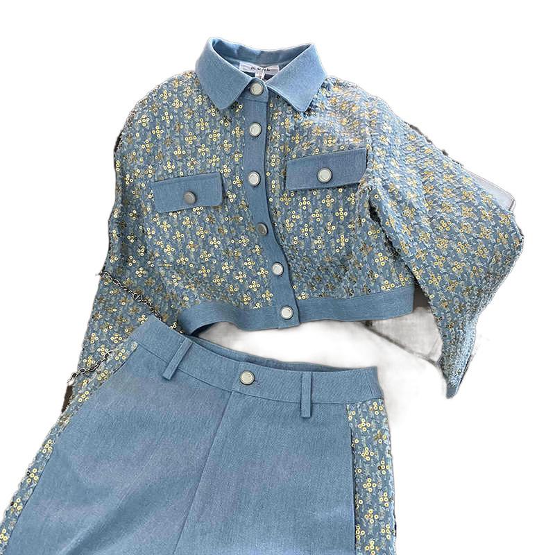 Spring Autumn Korean Hong Kong Style Design Sense Single-breasted Short Ladies Coat + Retro Slim Pants 2 Piece Set