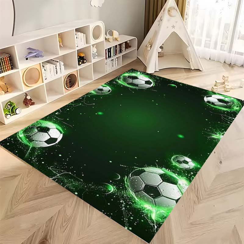 Colorful all-over soccer pattern rug, children's room play crawling mat, boy's bedroom trendy non-slip large floor mat