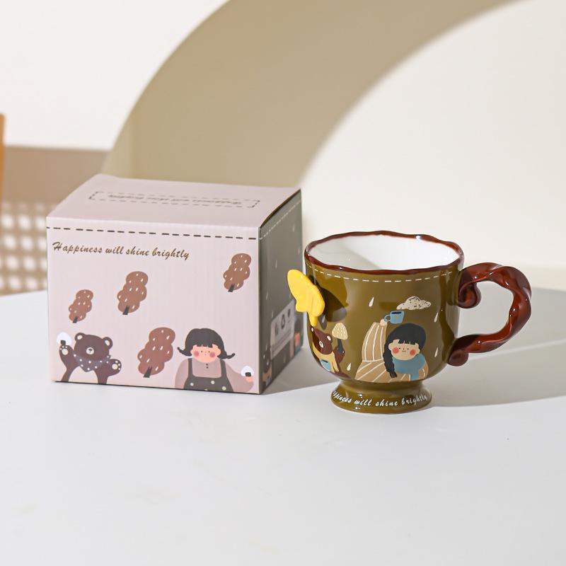 

Ретро Милая Кружка для Девочки Керамическая Дорого Выглядящая Домашний Офис Чашка для Воды Чашка для Кофе Сувенир День Рождения 301-400ml