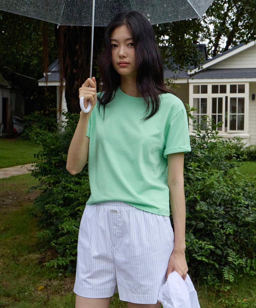 MOOD INSIDE WOMAN (Woman) Color Pack Essential Layered Crop Half Tee_Gray