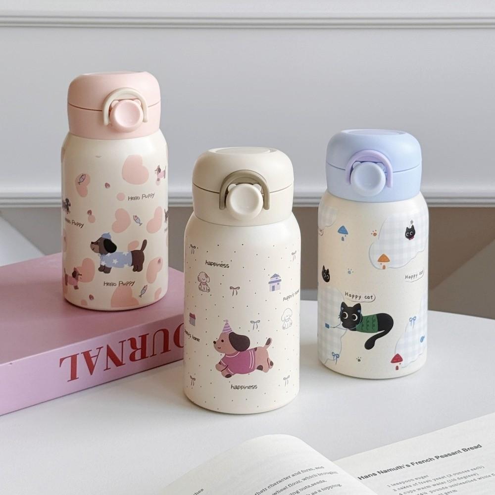 Stainless Steel Small Thermal Cup Cartoon Prints Bounce Water Bottle Students Pocket Flask