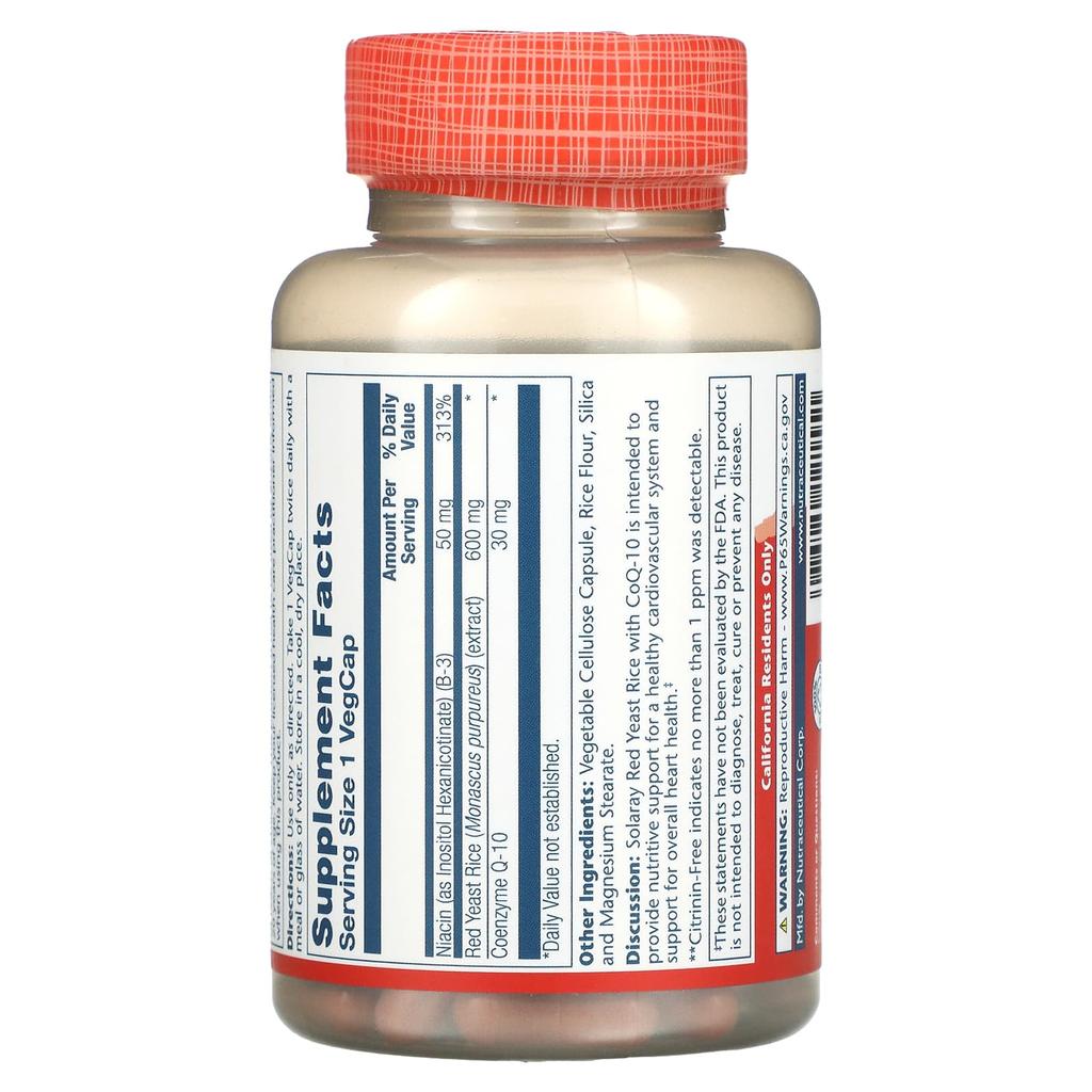 SOLARAY Red Yeast + CoQ-10, 90 Veggie Capsules