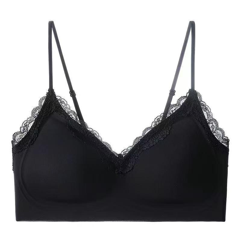 Pink Lace Trim Seamless Wireless Bra with Adjustable Straps