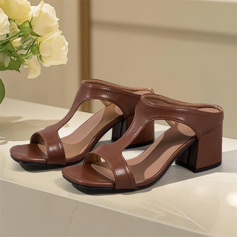 

Большого размера квадратный носок толстый каблук крутые тапочки женская уличная обувь лето новая мода открытый носок туфли на высоком каблуке 42 темно-коричневого