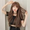 Korean Style Women’s Long Wavy Curly Wig with Air Bangs Natural Looking Big Waves Voluminous Full Wig